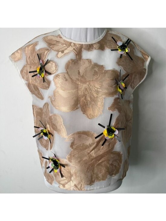 Anthropologie Tops - Anthropologie Amit Aggarwal Jamie Embellished Cropped Blouse XS 3D Floral Sheer